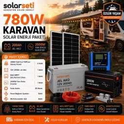 780W Karavan Solar Enerji Paketi - 200Ah Jel Akü - 2000W Tam Sinüs İnverter 780W Karavan Solar Enerji Paketi - 200Ah Jel Akü - 2000W Tam Sinüs İnverter